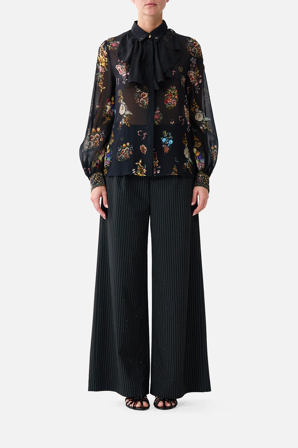 COLLARED SHIRT WITH FRILL NECK DETAIL NIGHT GARDEN