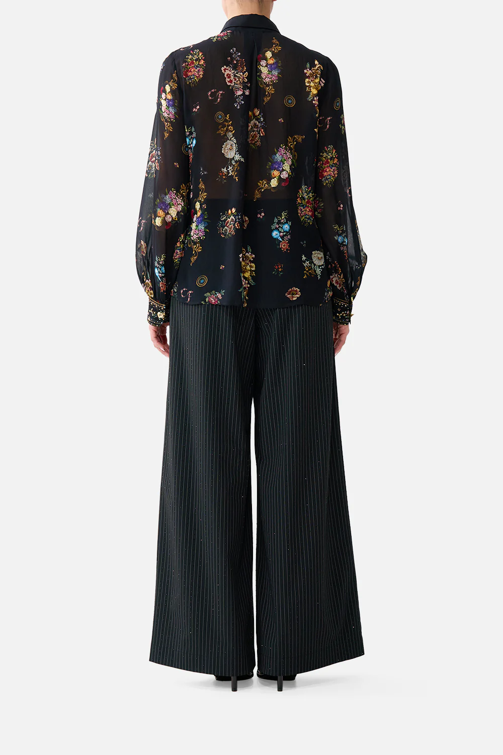 COLLARED SHIRT WITH FRILL NECK DETAIL NIGHT GARDEN - Image 2