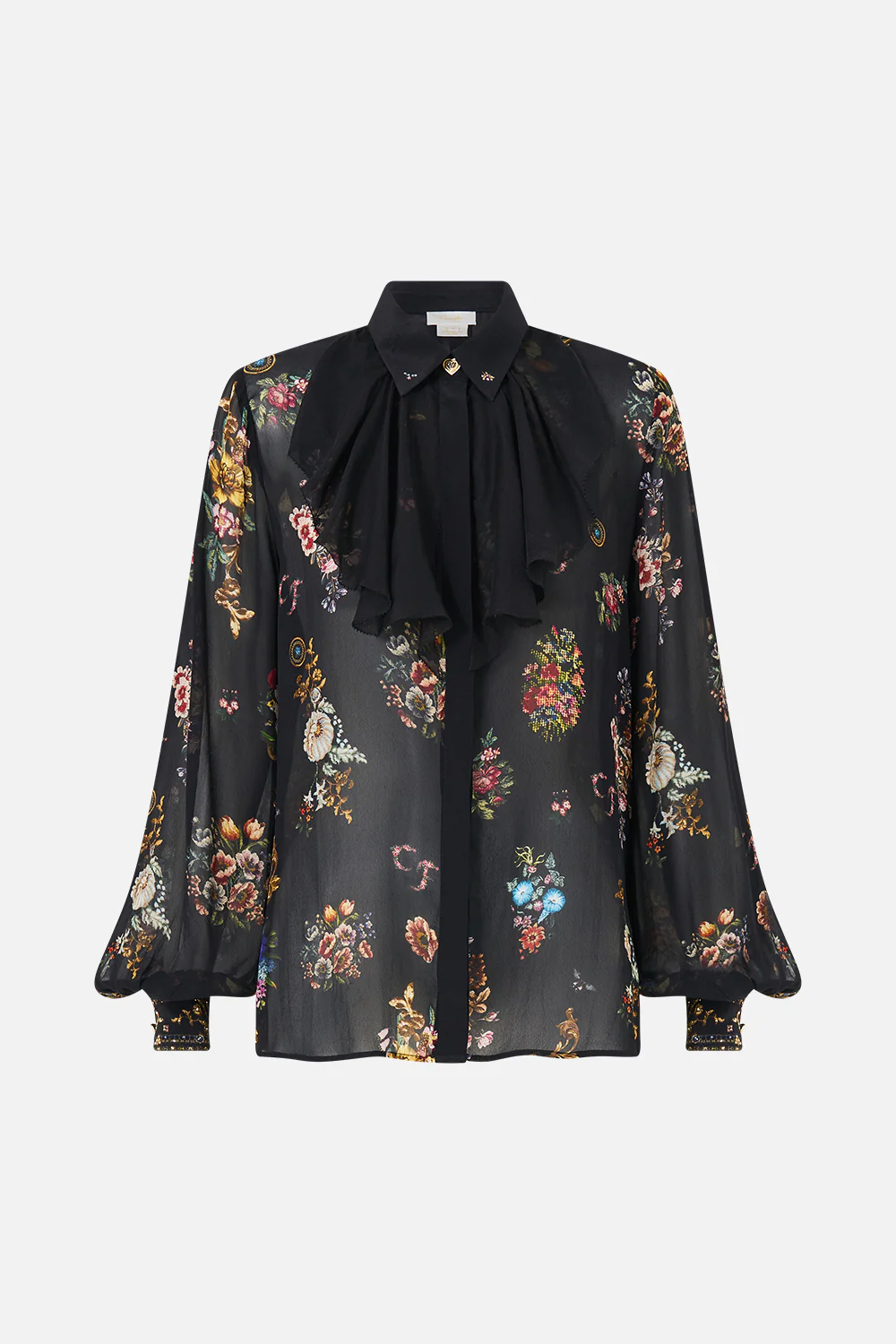 COLLARED SHIRT WITH FRILL NECK DETAIL NIGHT GARDEN - Image 3