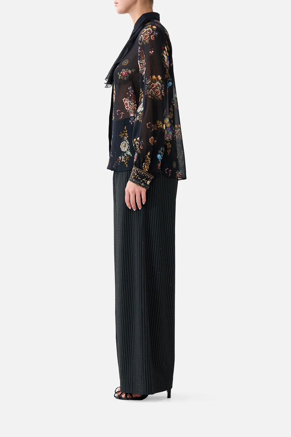 COLLARED SHIRT WITH FRILL NECK DETAIL NIGHT GARDEN - Image 4