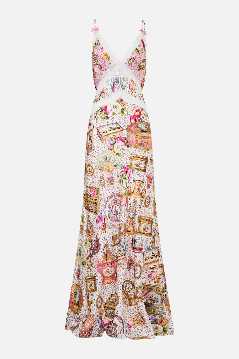 V-NECK LONG BIAS SLIP DRESS WITH TRAIN IN THE HEART OF ART - Image 3