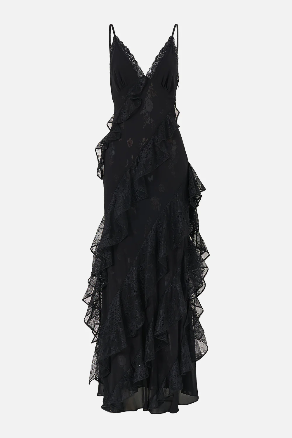 ASYMMETRICAL RUFFLE SLIP DRESS NIGHT GARDEN - Image 3
