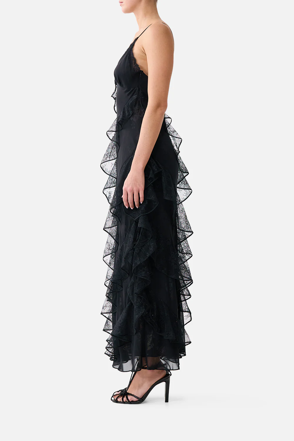 ASYMMETRICAL RUFFLE SLIP DRESS NIGHT GARDEN - Image 4