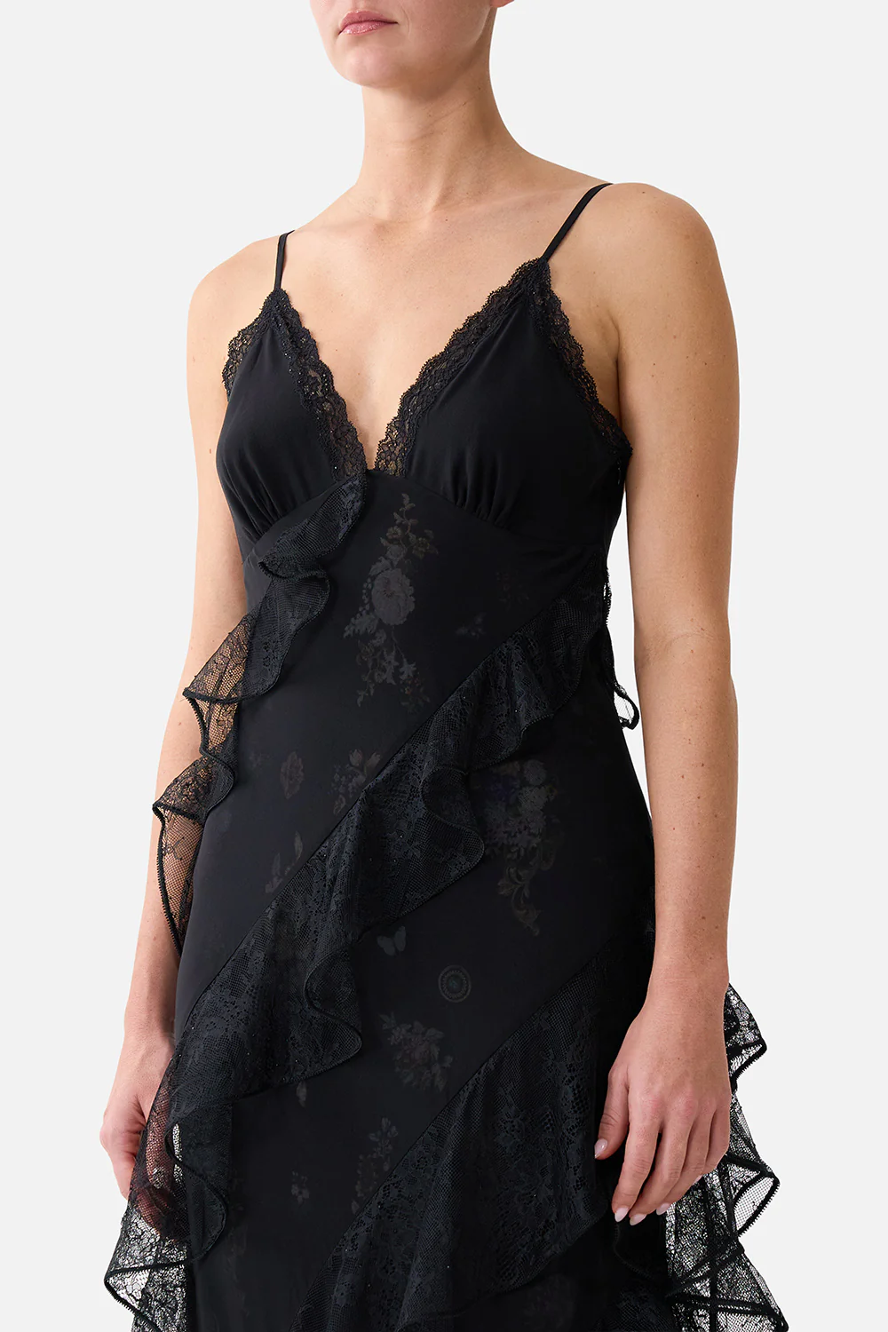ASYMMETRICAL RUFFLE SLIP DRESS NIGHT GARDEN - Image 5