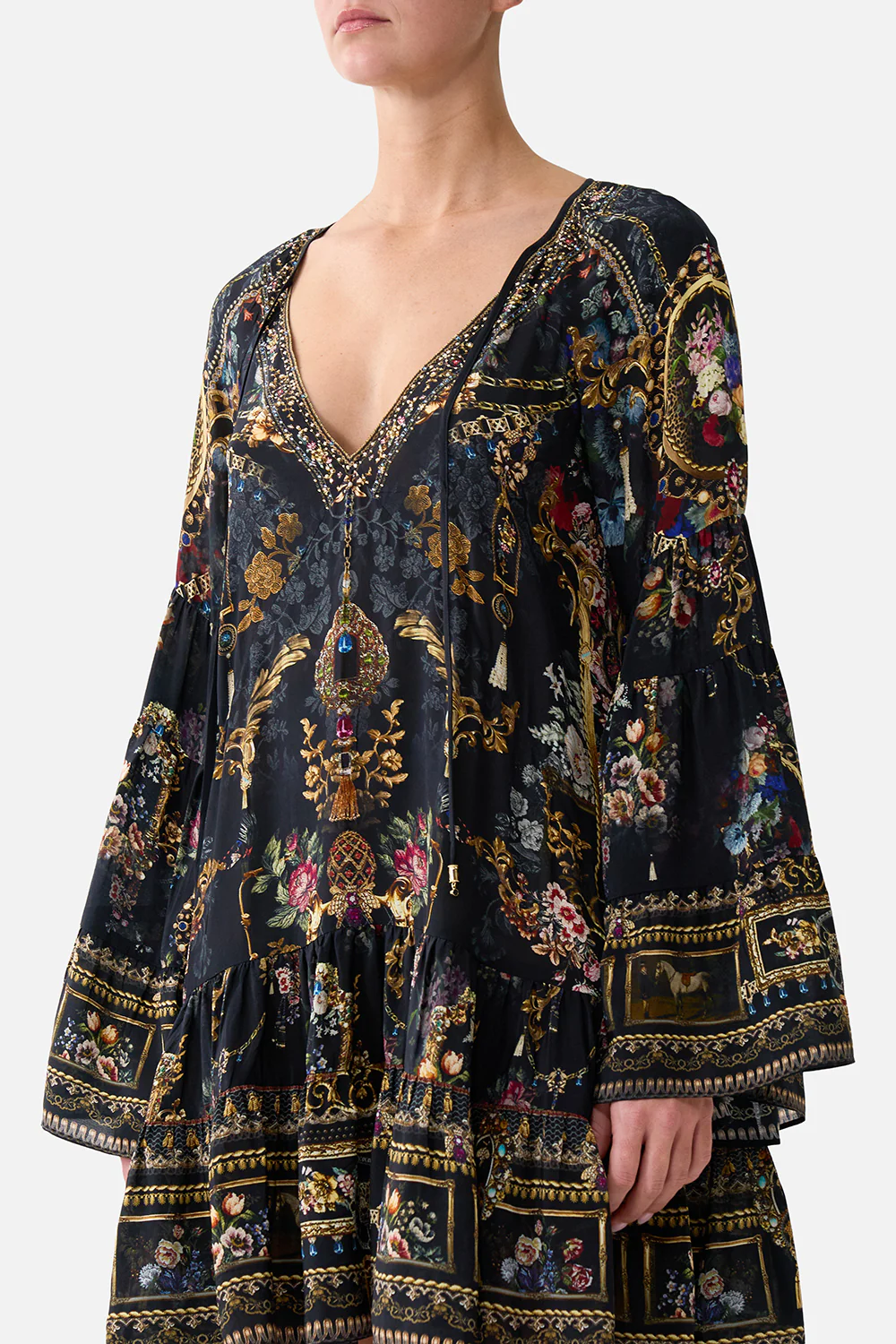 A-LINE GATHERED PANEL DRESS NIGHT GARDEN - Image 5