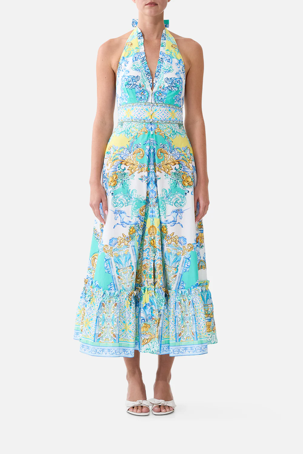 RUFFLE NECK HALTER DRESS DIAL UP THE TILES